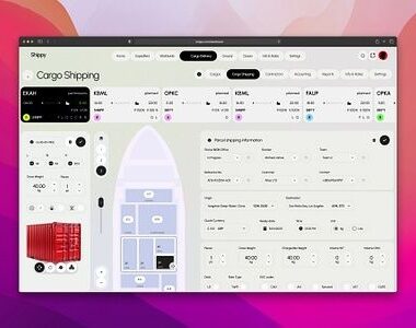 Sendify-Versanddashboard mit Frachtdaten und Containeransicht