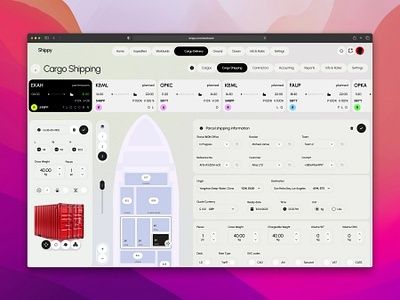 Sendify-Versanddashboard mit Frachtdaten und Containeransicht